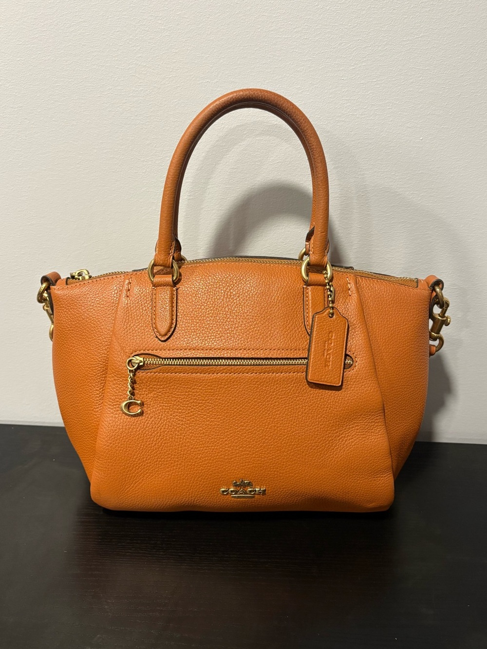 Coach Elise Satchel 79316 Orange Pebbled Leather Crossbody Bag
